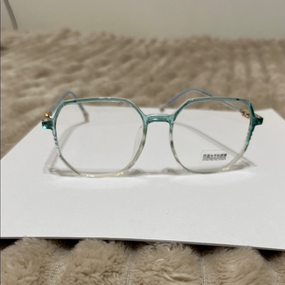 Turquoise Teal Blue Octagon Square Glasses